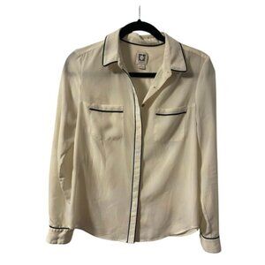 Anne Klein Cream and Black Casual Button Down Shirt